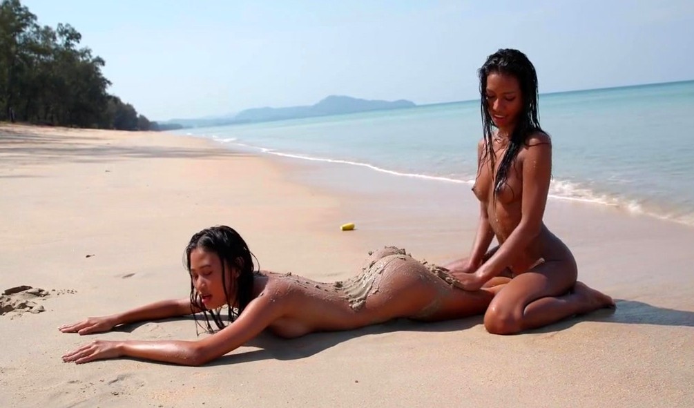 Asian lesbians relax on the beach and fuck at the same time, and all we can do is jerk off the shit